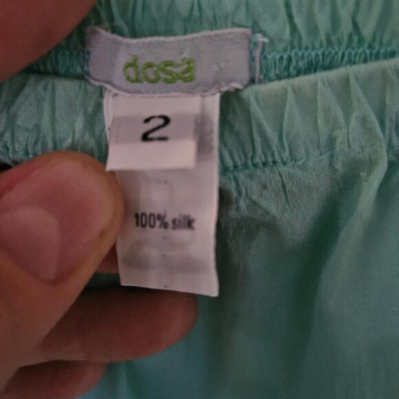DOSA Designer Aqua 100% Stretch Silk Ruffled Iridescent Boho Maxi Skirt Size 2 - Picture 4 of 4